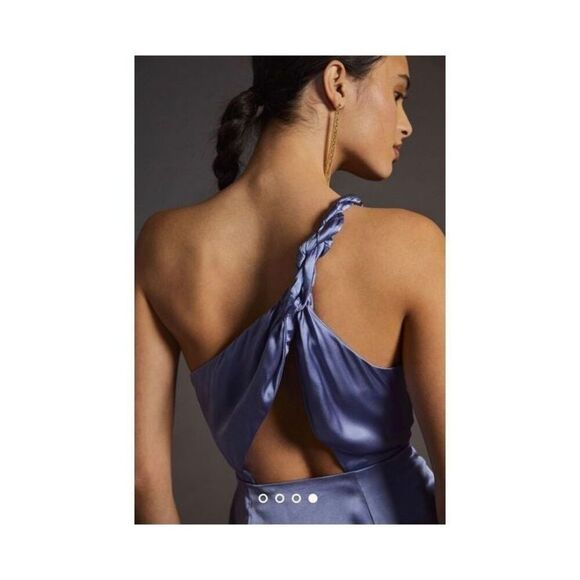 Anthropologie One-Shoulder Silk Midi Dress Blue NEW US 00 - Picture 2 of 4